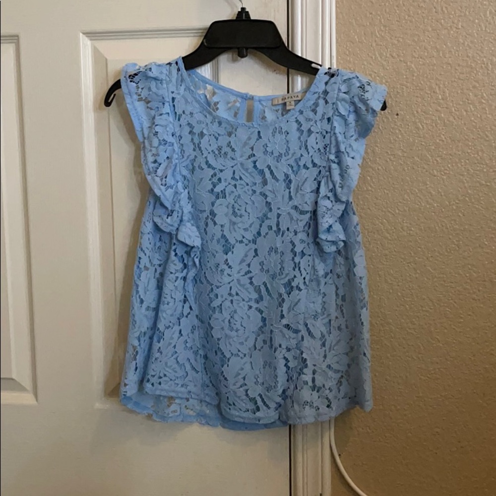 blue flowery shirt